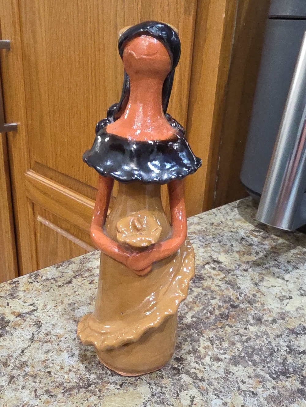 Handmade Ceramic Figurine in Black and Tan — Decorative Home Accent